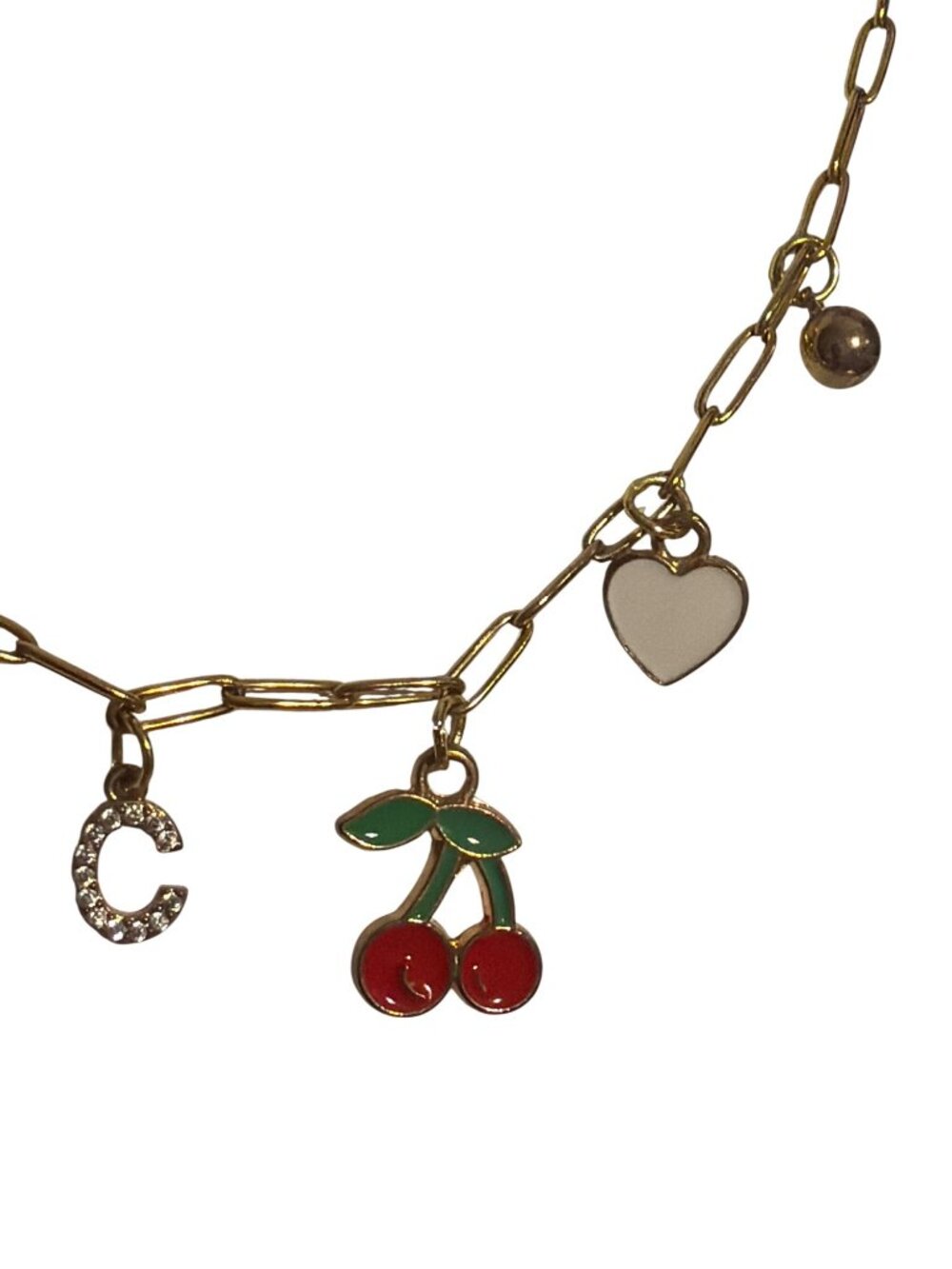 Frodele Western Charm Necklace Gold Tone Paperclip Chain Boot Ace Cherries Adj - Picture 3 of 7